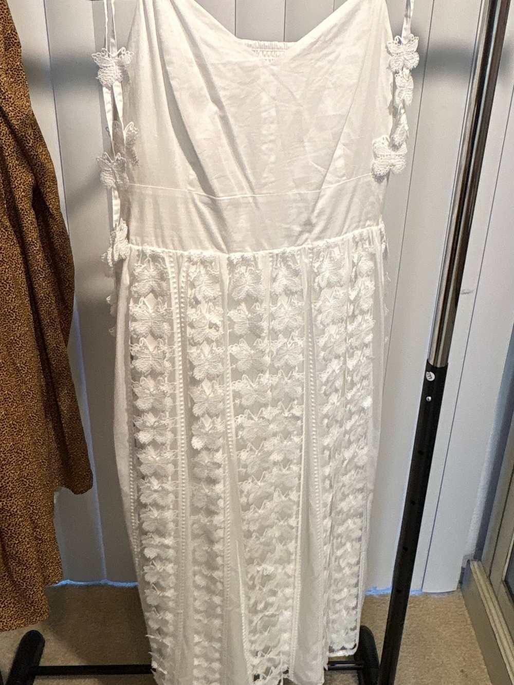 Layered with Love White Lace Midi Dress with Floral Appliqué